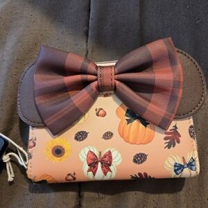 Disney Brown and Orange Plaid Bow Wallet Loungefly